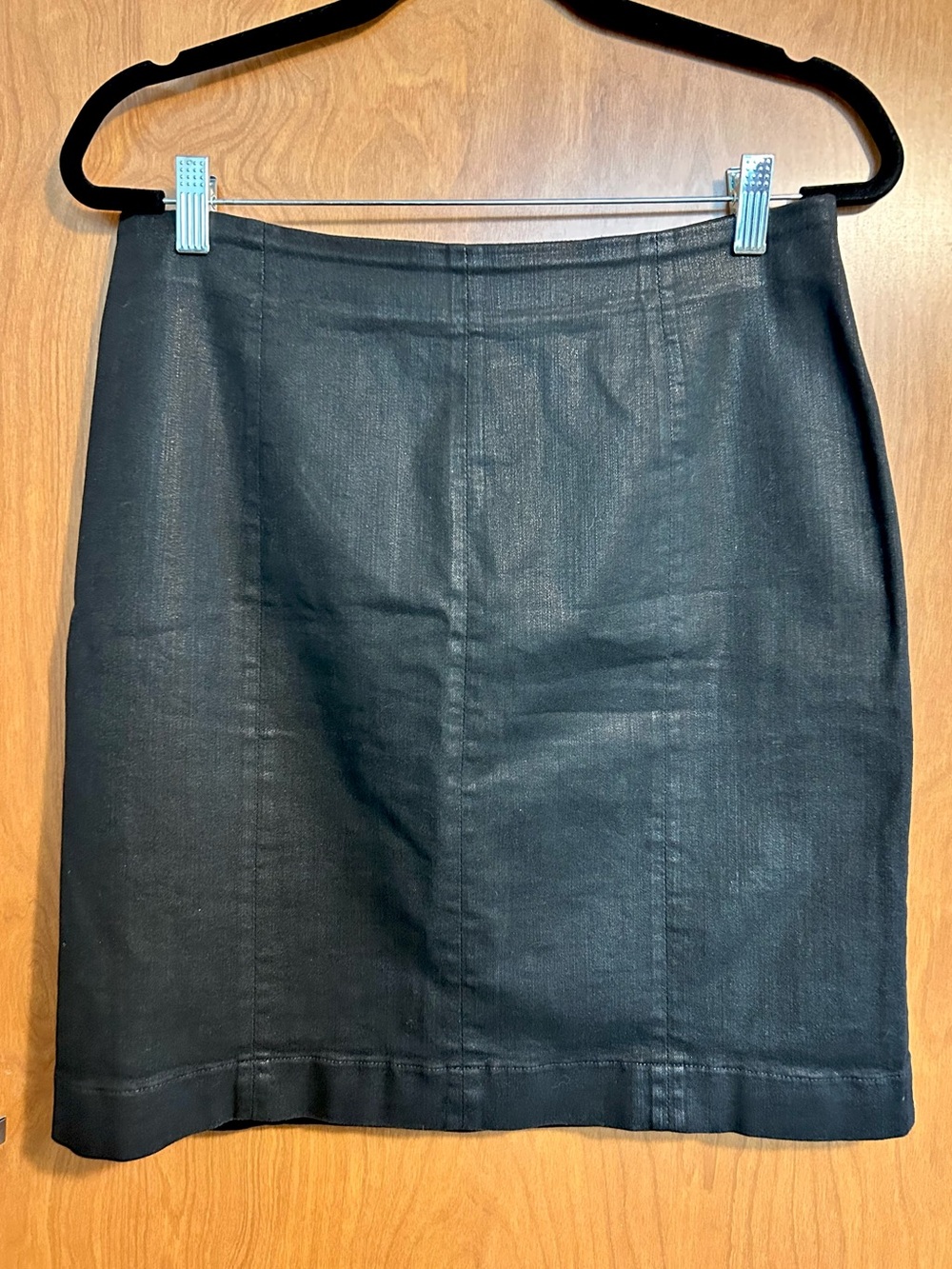 Vetta Leatherette Waxed Organic Denim Mini Skirt - Size 14